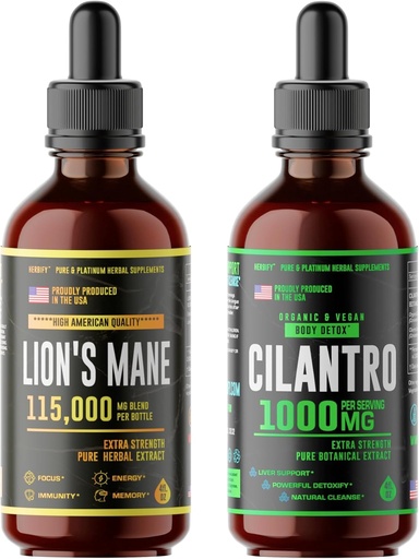 [BRSROBT4DEMQMELA] HERBIFY Bundle - Lions Mane Drops & Cilantro Tincture - Brain Boost & Body Detox