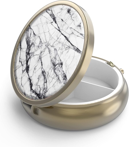 [BRSRMYYNBV5WMH3P] ミラーのレトロ3のコンパートメントの小型青銅の小さい敷物箱かビタミン、魚油、補足、丸薬は旅行ギフトを含んでいます() 白い大理石)