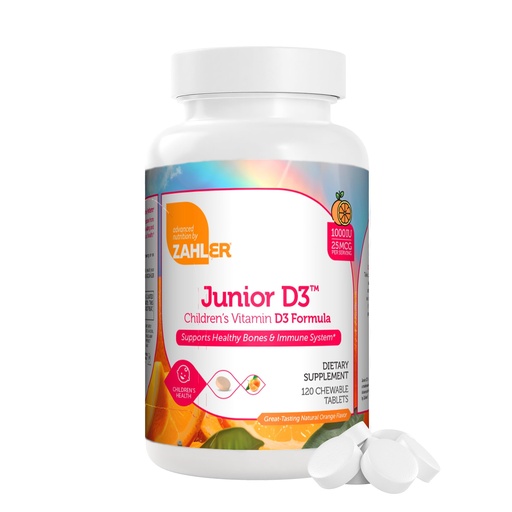 [BRSWIYL2PN5AE3L6] Zahler Junior D3 - Immune Health Support for Growing Kids - Vitamin D3 for Bone Health Support - Kosher, Gluten-Free & Dairy-Free - Orange, 120 Chewable Tablets (120 Servings)