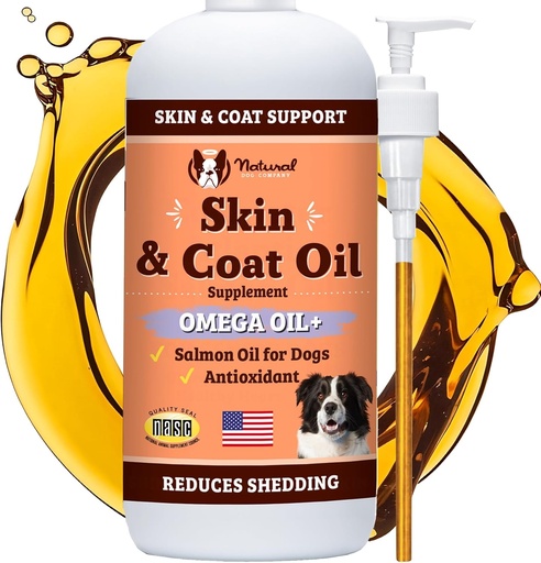 [BRSWIBLYCIPGC2LI] Natural Dog Company Skin & Coat Oil (16 oz.), Supports Skin Health, Fish Oil Supplements for Dogs, Soft Coat, Fish Oil & Flaxseed Oil, Fatty Acids, Bottle of Dog Fish Oil with Pump, Antioxidant