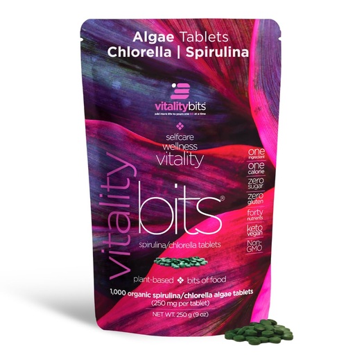 [BRSWYHQRPMHQ2FDZ] VITALITYbits - Organic Blended Spirulina & Chlorella Tablets - Algae Superfood - Energy, Self Care, Beauty - Replace Greens, Supplements, Protein, Snacks - Vegan, Keto, Gluten Free - 1000 Tablets Bag