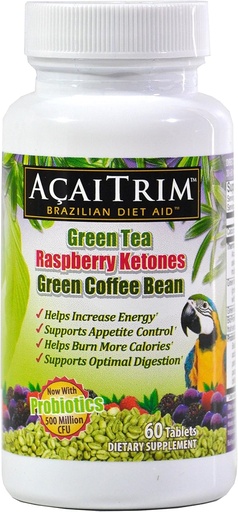 [BRSWIYIIDIGAOGD4] AcaiTrim- Vægttab Supplement- Green Tea Extract, Green Coffee Bean Extract, Raspberry Ketoner, Acai, & Probiotika - Understøtter Metabolisme & Energi til mænd og kvinder - 60 Acai Berry Kapsler
