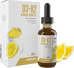 [BRSW2AI7OEHRG2YZ] Maxler Vitamin D3 K2 Drops with MCT Oil - Heart, Bone & Immune Support - No GMO, Colors, Sweetener, Alcohol - Vitamin D3 5000 IU & Vitamin K2 500 mcg per 1 Serving - 120 Servings Lemon Flavor