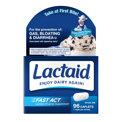 [BRSWGCQDCUDRUFA4] Lactaid Fast Act Lactose Intolerance Caplets with Lactase Enzyme, Dairy Relief from Gas, Bloating & Diarrhea, 9000 FCC Lactose Intolerance Pills, 96 Individual Travel On-The-Go Packs (96 x 1 ct)