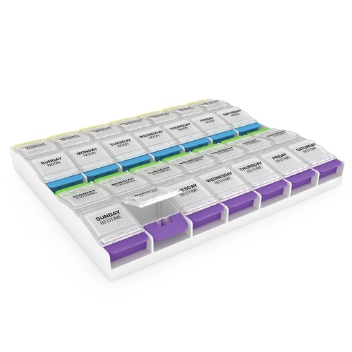 [BRSWIYY5AYPB6FDA] EZY DOSE Weekly (7-Day) Pill Organizer, Vitamin Container, and Daily Medicine Planner, 2X-Large Push Button Compartments, Arthritis Friendly, Easy to Use, 4 Times a Day, Clear Lids, BPA Free