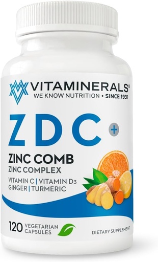 [BRSW2YA6PIFGOEIV] Vitaminerals® Z D C, Zinc Complex 50mg | Vitamin D3 250mcg | Vitamin C 500mg | Ginger | Lysine | Turmeric | Vegetarian Capsules| 120 Servings
