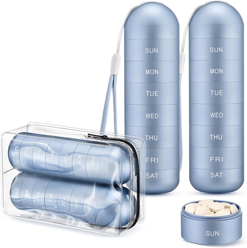 [BRSROFIBCN5W233A] [2 Pack] Zannaki Metal Travel Pill Organizer, Portable Waterproof Weekly Pill Box, Large Aluminum Alloy Pill Case Container, BPA Free 7 Day Daily Medicine Organizer Holder for Vitamin, Supplement