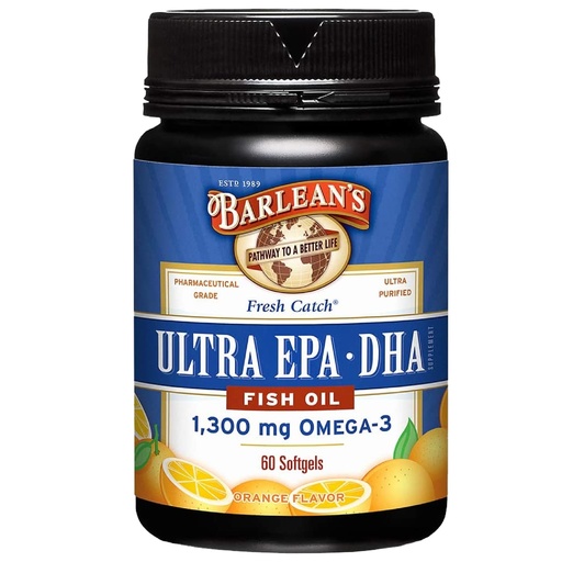 [BRSWIYA7B4JWYG3O] Barlean's Omega 3 Fish Oil Supplements, Supplement Softgels for Men and Women, 1300 mg Ultra EPA and DHA Fatty Acids, Orange Flavored, 60 Count