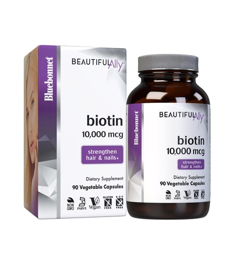 [BRSWGEITBYIGC2D6] Bluebonnet Nutrition Beautiful Ally Biotin 10,000 mcg, Strengthen Hair & Nails*, Non-GMO, Vegan, Kosher Certified, Gluten-Free, Soy-Free, 90 Vegetable Capsules, 90 Servings