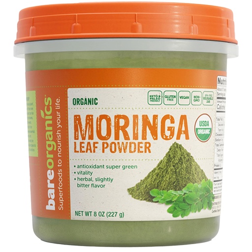 [BRSWGGAEBVYAOGT4] BareOrganics Moringa Leaf Superfood Powder, Organic, Vegan Supplement, 8 Ounces