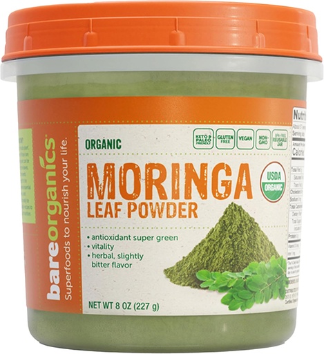 [BRSWGGAEBVYAOGT4] BareOrganics Moringa Leaf Superfood Toz, Organik, Vegan Supplement, 8 Ounces