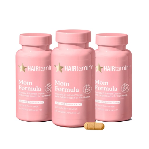 [BRSRMEL3AV5BYHTX] HAIRtamin MOM Vegan Prenatal & Postnatal Multivitamin Capsules & Hair Growth Vitamins, Postpartum, Breastfeeding, Hair Nails, and Skin Vitamins for Women with Biotin, Zinc, Iron (3-Pack), 90.0 Count