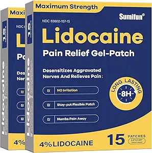 [BRSROAAKDJ7GEE3A] Sumifun 4% Lidocaine Patches Maximum Strength - 30 Count Pain Relief Patches for Back, Shoulder, Elbow, Knee, Muscle & Joint - Lower Back Pain Relief Products - Pain Patches Maximum Strength Lidocaine