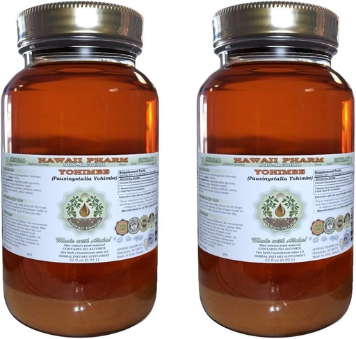 [BRSWKEACCEPB6EY5] Yohimbe Alcohol-Free Liquid Extract, Yohimbe Liquid (Pausinystalia Yohimbe) Dried Bark Glycerite Natural Herbal Supplement, Hawaii Pharm, USA 2x32 fl.oz