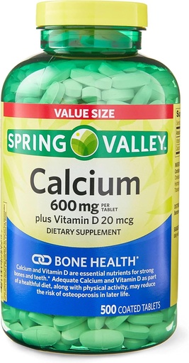 [BRSROZD3OIAR423U] ikj Calcium Plus Vitamin D Tablet Dietary Ukuran Nilai Tambahan, 600 mg, 500 Cacah