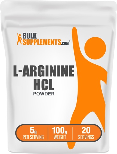 [BRSWIHAIBAFRWEDC] BulkSupplements.com L-Arginine HCl Powder - Nitric Oxide Supplement, Arginine Powder - Unflavored & Gluten Free, 5g per Serving, 100g (3.5 oz) (Pack of 1)
