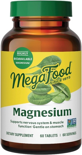 [BRSWIYT3PMDBSAL4] MegaFood Magnesium - Supports heart & nervous system - Magnesium Supplement with fermented Magnesium Glycinate - Vegan, Gluten-Free, Non-GMO and Kosher - Made Without 9 Food Allergens - 60 Tabs
