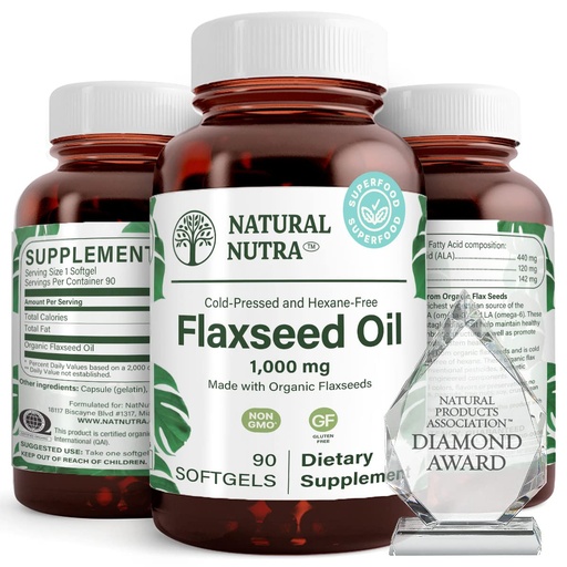 [BRSWIBQADJ7R4YLK] Natural Nutra Organic Flaxseed Oil Softgels, 1000 mg, 90 Softgels