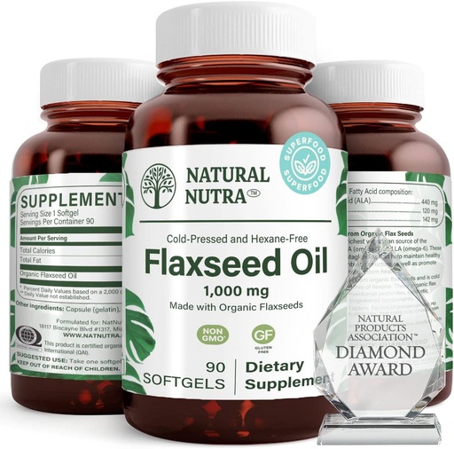 [BRSWIBQADJ7R4YLK] Natural Nutra Organic Flaxseed Oil Softgels, promuove la crescita dei capelli, aiuto nella perdita di peso, aiuta a migliorare il sistema immunitario, promuove sano Nervous System & Hair Growth, Omega 3 6 9, 1000 mg, 90 Softgels