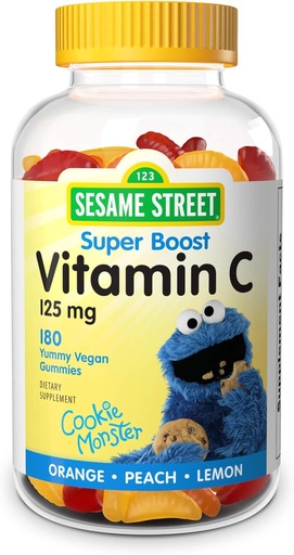 [BRSW22Y7OB6BYYD4] Webber Naturals Sesame Street Vitamina C Gume pentru copii 2+, 125 mg de vitamina C pe Gummy, 6 Luna de aprovizionare, Gratuit de gluten, lactate, arahide si gelatina, Suport imun, 180 gume