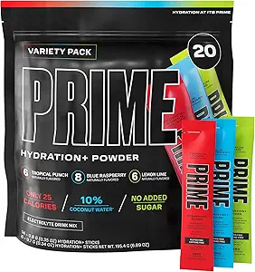 [BRSROZYQBMFA23D3] PRIME HYDRATION+ Sticks VARIETY PACK | Hydration Powder Single Serve | Electrolyte Powder On The Go | Low Sugar | Caffeine-Free | Vegan | 20 Sticks