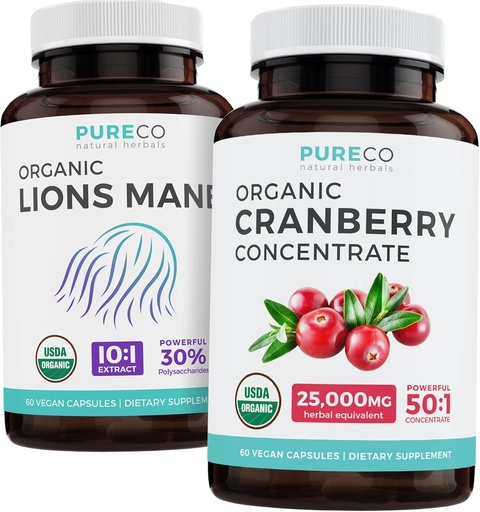 [BRSRMAQRBMMWOFLK] Save $4 (12% off) - Mind & Body Bundle - Organic Cranberry Concentrate (50:1 Concentrate - Equals 25,000mg of Fresh Cranberries) and Organic Lions Mane (10:1 Extract - Equals 10,000mg of Mushrooms)
