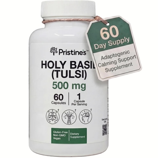 [BRSRAEA3BUMWOGT3] PRISTINE'S Holy Basil Tulsi 500mg Adaptogen Capsules, Vegan, 60 Day Supply | Calm and relaxation support in a simple Tulsi (holy basil) capsule routine. 60 day supply, vegan, non-GMO, gluten-free