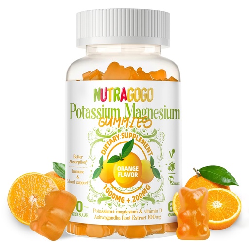 [BRSRAAQYCJ6B43TK] Potassium Magnesium Gummies,Potassium Supplement w/Ashwagandha,High Absorption Magnesium Glycinate,B6,D3,Potassium Citrate for Leg Cramps,Muscle,Electroyte for Adults Kids,Sugar-Free, 60 Gummies