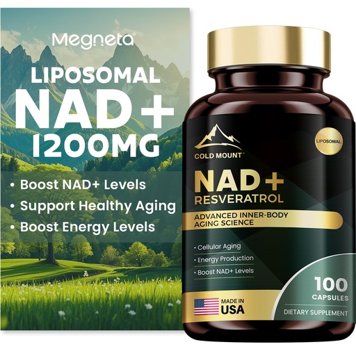 [BRSRAAYHCIPQGGQ2] Liposomal NAD+ Supplement 1200mg with Trans Resveratrol - Boost NAD+ Levels, Energy & Anti-Aging Support - Vegan, 100 Capsules