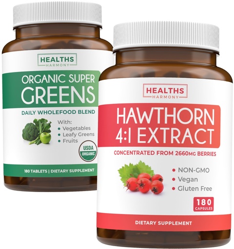 [BRSRAYD4OUBROHL4] Super Greens & Hawthorn Extract (3-Month Supply) Super Berry Blend Bundle of Organic Super Greends Powder - Complete Superfood & Hawthorn Berry 4:1 Extract - High Strength Extract (180 Capsules)