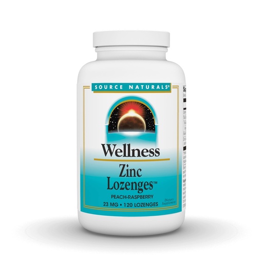 [BRSWIYTYOUNWYFTI] Source Naturals Wellness Zinc Lozenges, Peach-Raspberry Flavord Immune Support, 23mg - 120 Lozenges