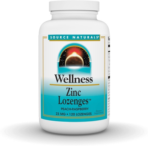 [BRSWIYTYOUNWYFTI] Source Naturals Wellness Zinc Lozenges, Peach-Raspberry Flavord Immune Support, 23mg - 120 Lozenges