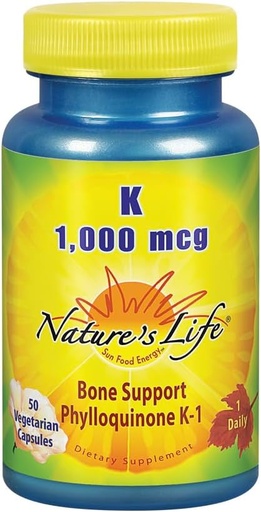 [BRSWIYQ4CUNAMDTO] Nature's Life Vitamin K 1000mcg | Phylloquinone K-1 Supplement, Healthy Bones & Cardiovascular Support | 50CT