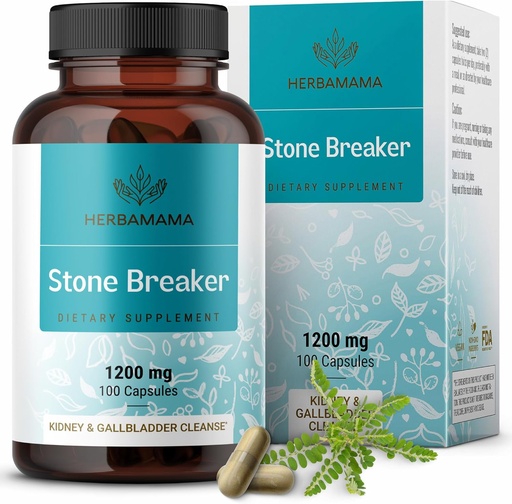 [BRSWGBAQBUIGA3TB] HERBAMAMA Chanca Piedra Stone Breaker Capsule 1200mg - Rinichi Stone Breaker, Gallbladder Cleanse & Uurina Tract Support - Vegan, Non-GMO Rinichi Supliment