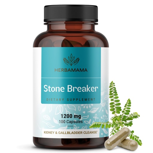 [BRSWGBAQBUIGA3TB] HERBAMAMA Chanca Piedra Stone Breaker Capsules 1200mg - Kidney Stone Breaker, Gallbladder Cleanse & Urinary Tract Support - Vegan, Non-GMO Kidney Supplement