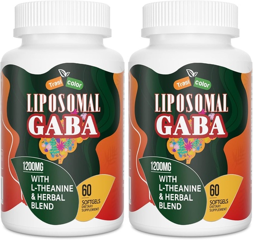 [BRSROYIBOUIB43AZ] Liposomal GABA with L-Theanine Supplements 1200mg - High Absorption GABA Complex with Ashwagandha, Chamomile, Tart Cherry Herbal Supplements for Men and Women, 120 Softgels