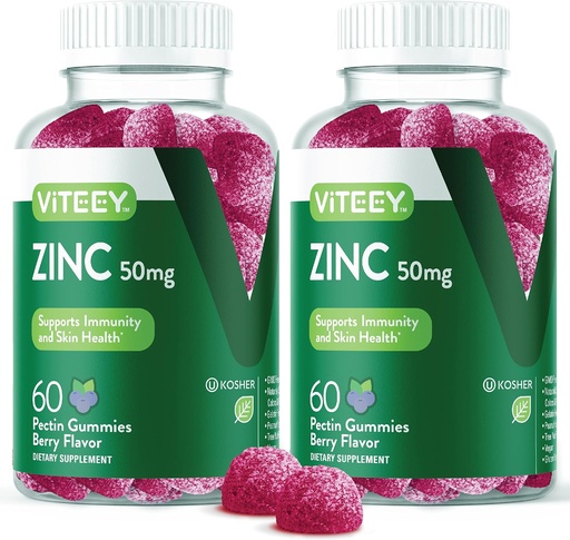 [BRSWYBIDOUOQMALO] VITEEY Zinc Gummies for Men and Women - Zinc Supplements 50mg - Immune Boost & Skin Health - Vegan, Gluten Free - 120 Count