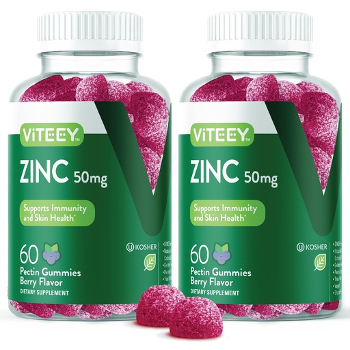 [BRSWYBIDOUOQMALO] VITEEY Zinc Gummies for Men and Women - Zinc Supplements 50mg - Immune Boost & Skin Health - Vegan, Gluten Free - 120 Count