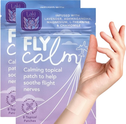 [BRSRAFILBN5R62YU] Laki Naturals Fly Calm Patch (2-Pack, 8 per Pack) | Plant-Based Ingredients for Air Travel Stress | Calm Your Fear of Flying