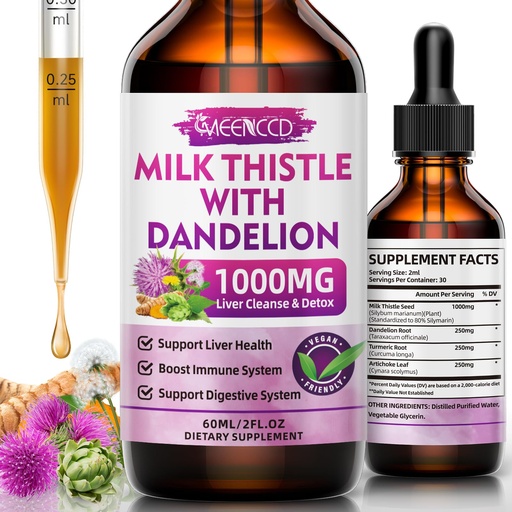 [BRSRAGDQOAPR6G3U] MEENCCD Milk Thistle Liquid Drops - Milk Thistle Supplement with Silymarin, Antioxidant Support, Vegan, Non-GMO, 2 Fl Oz