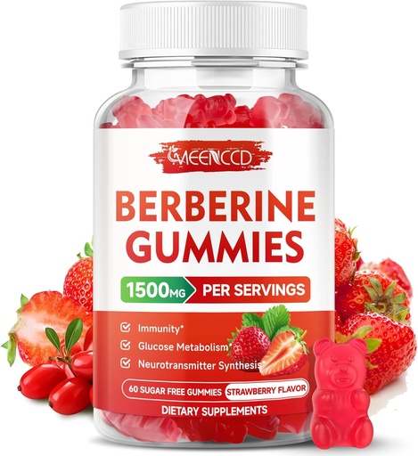 [BRSRAGDQO4DWKET2] Ceylon Cinnamon 1500mg를 가진 Berberine Gummies Immune 지원을 위한 높은 힘 Berberine HCL 보충교재, 설탕 자유로운, Vegan, 딸기 풍미, 60 조사