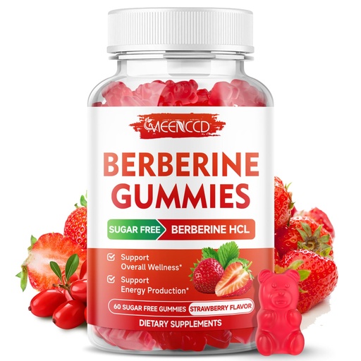 [BRSRAGDQO4DWKET2] MEENCCD Berberine Gummies with Ceylon Cinnamon, Berberine HCL Supplement for Immune Support, Sugar Free, Vegan, Strawberry Flavor, 60 Count