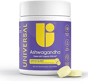 [BRSRAFT7AUNRGCDA] Ashwagandha KSM- 66 Chews - Daily Stress, Cognitive Function and Mood Support Chewable Supplement, Highly Bioavailable Full Spectrum KSM66 Ashwagandha Root Extract, Calm & Relaxation - Lemon, 60 Count