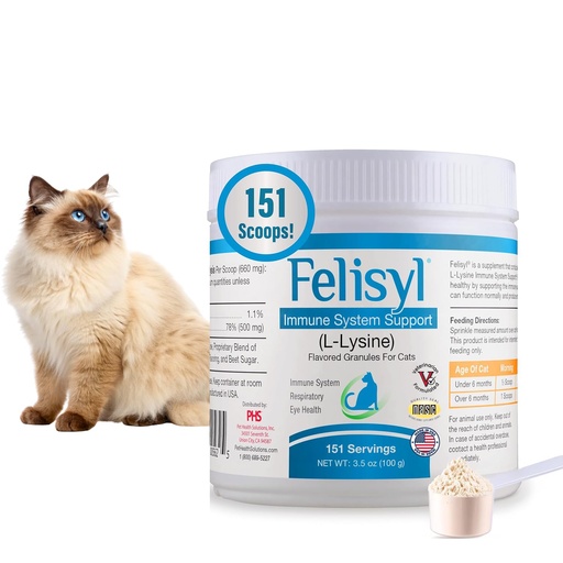 [BRSWIZQGAJ6A4FLK] Felisyl L-Lysine Granules for Cats 100g (3.5 oz, 310 Servings) – Supports Immune, Respiratory, and Eye Health. Eases Sneezing, Runny Nose, and Watery Eyes. Tasty Salmon Flavor - Made in The USA