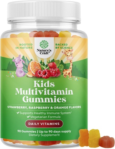 [BRSWGCAFOFYRGDT3] Plant Based Kids Multivitamin Gummies - Multivitamin for Kids Immune Support with Vitamins A, C, D3, E, B6 & B12, Zinc & Iodine - Children's Vitamins Chewable Formula for Strong Health - 90 Count