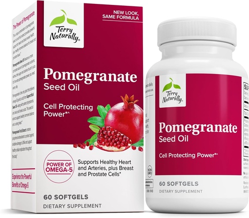 [BRSWIEAGOF5ROYA5] Terry Naturally Pomegranate Seed Oil - Dietary Supplement to Support Cardiovascular Health - Herbal Non-GMO Supplement with Omega-5 & Pomegranate Extract - 60 Softgels