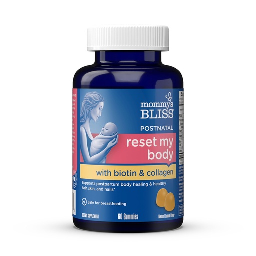 [BRSRMCY5CUCRAYLV] Mommy's Bliss Postnatal Support Reset My Body Gummies with Biotin & Collagen, Supports Postpartum Energy, Healing & Joint Health + Hair, Skin & Nails Health, Gluten Free, 60 Gummies (30 Servings)