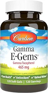 [BRSWECQ2OIPQA3QV] Carlson - Gamma E-Gems, 465 mg, Gamma Tocopherol, Vitamin E Tocopherol, Optimal Wellness, 120 Softgels