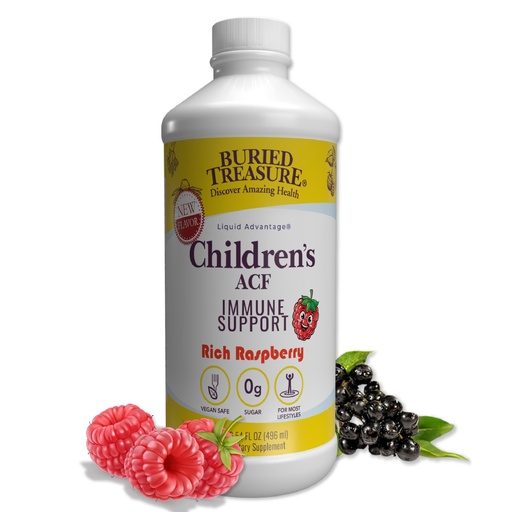 [BRSWIY3RAIPBEEI7] Buried Treasure Children’s ACF Liquid Immune Support for Kids – Elderberry, Echinacea & Botanicals – Raspberry Flavor – 16 oz – Sugar Free