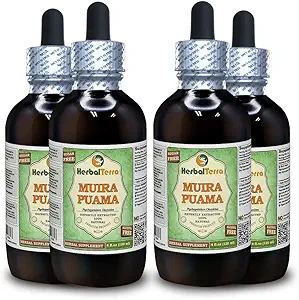 [BRSWGHYRAEFRYYDA] Muira Puama (Ptychopetalum Olacoides) Glycerite, Organic Alcohol-Free Liquid Extract (Brand Name: HerbalTerra, Proudly Made in USA) 4x4 fl.oz (4x120 ml)